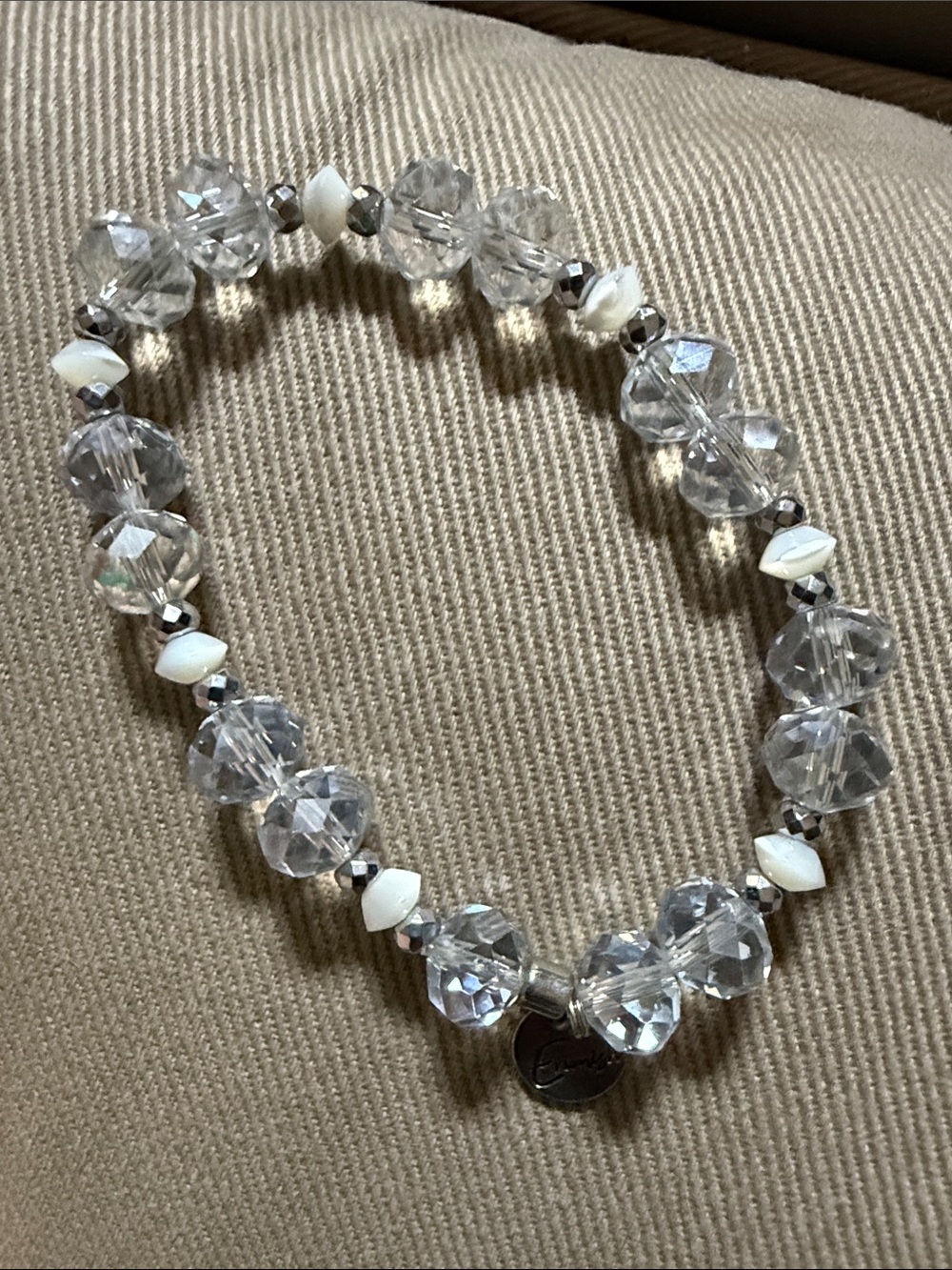 Erimish Clear Crystal Beaded Stretch Bracelet with White Accents